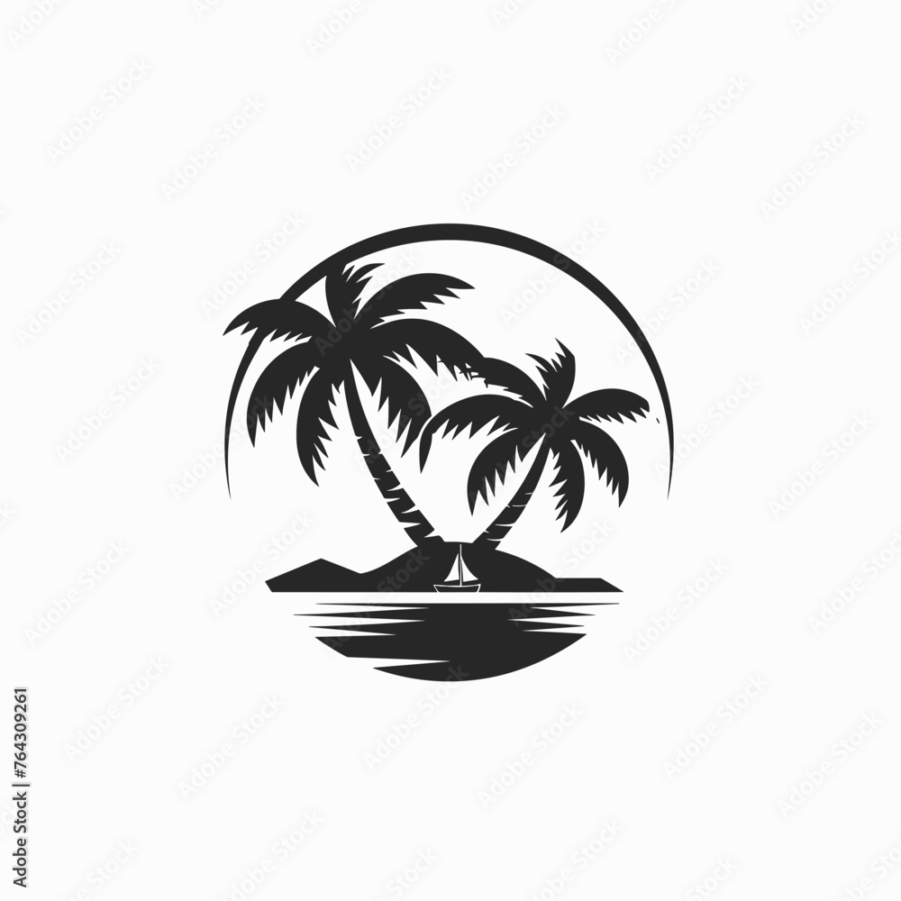 Black vector minimalistic logo on a white background tourism, palm trees logotype, icon travel