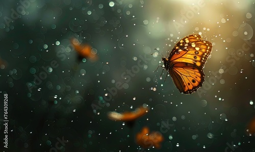 Flying butterfly deep condensation drop transformation scene dreamy