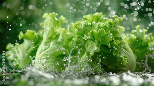 Green oak lettuce with splash of water