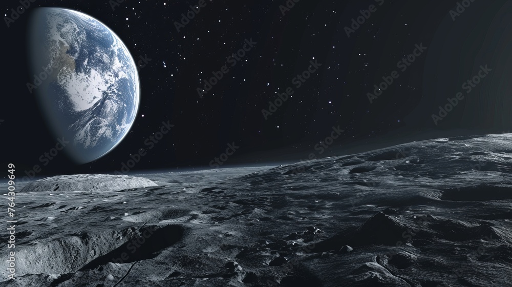 Obraz premium A serene view of Earth from the perspective of the moon AI generated illustration