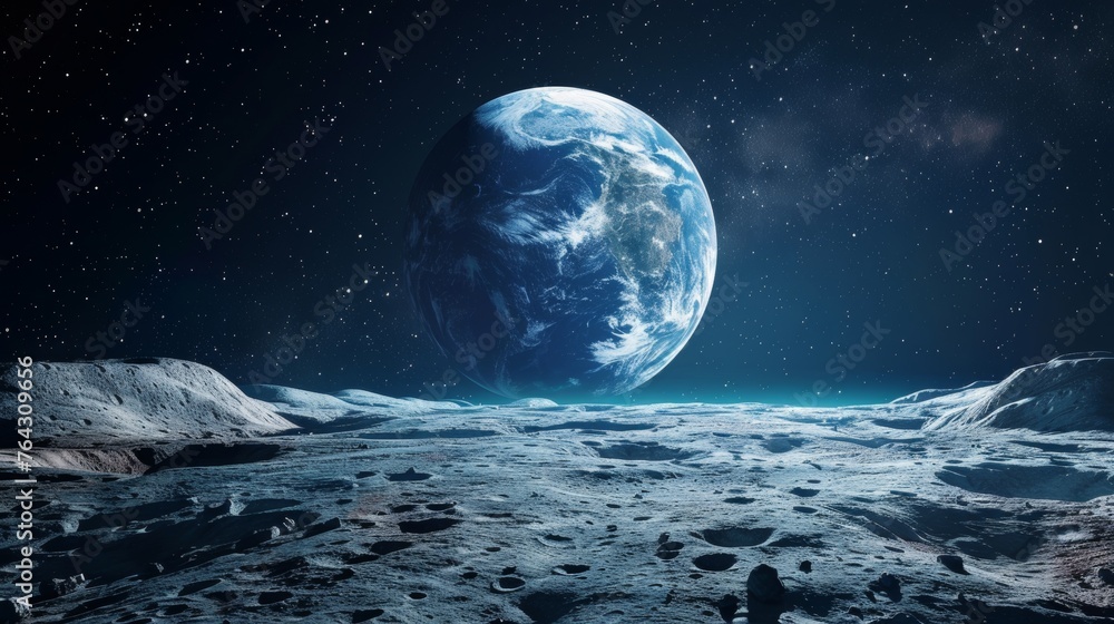 Obraz premium A serene view of Earth from the perspective of the moon AI generated illustration