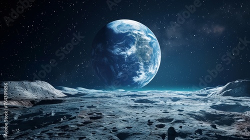 A serene view of Earth from the perspective of the moon  AI generated illustration