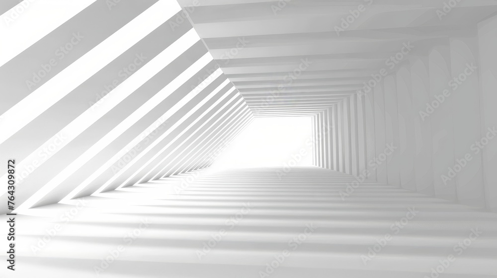 a long hallway with white walls and a light at the end of the tunnel in the middle of the room. a long hallway with white walls and a light at the end of the tunnel in the middle of the room.