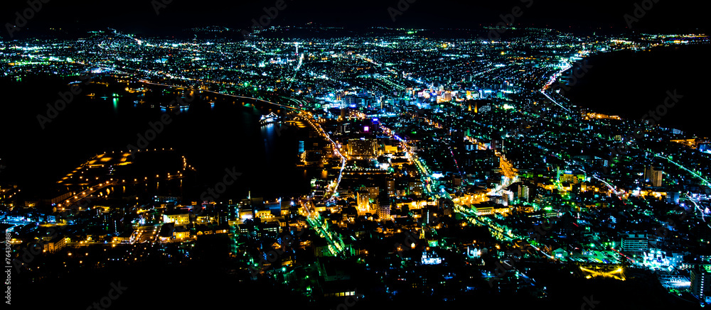 Hakodate, Japan - April 1 2016: Night view of Hakodate Cityscapes