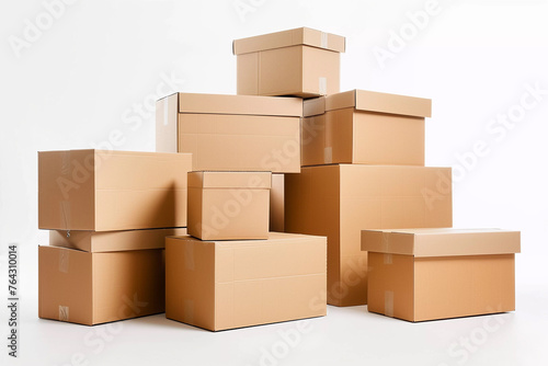 Several cardboard boxes stacked on top of each other © mgorak