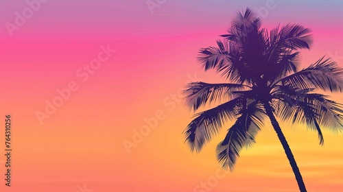 A simple silhouette of a palm tree against a gradient sunset sky AI generated illustration