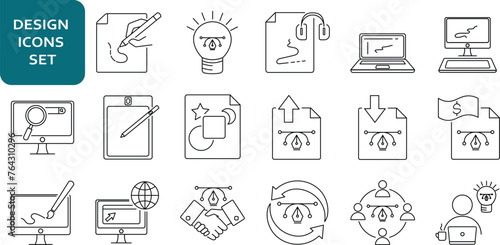 SET OF DESIGN ACTIVITIES ICONS  INCLUDING DRAWING  DESIGN TOOLS  CUSTOMER  AND OTHERS