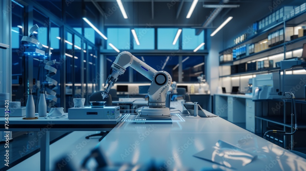 Fototapeta premium A sleek robotics lab designing next-generation automation solutions for industries AI generated illustration