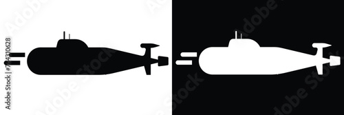 simple submarine icon, black and white