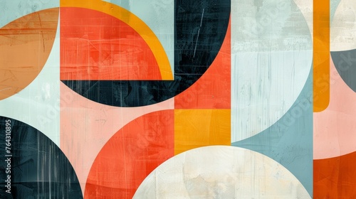 Abstract geometric shapes in a wall mural AI generated illustration
