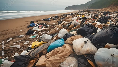 海と大量のゴミ,Generative AI  photo