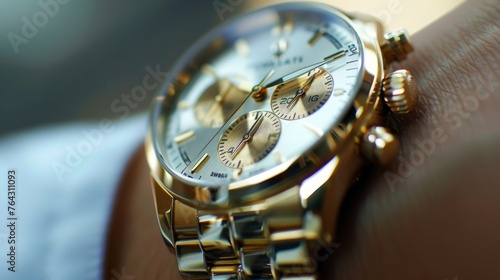 Close up of a shiny gold watch on a wrist AI generated illustration