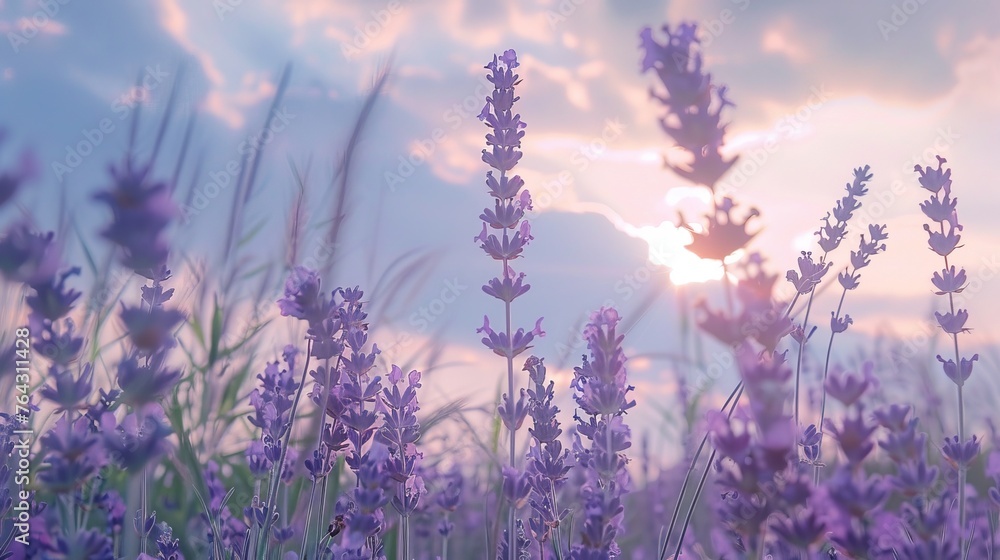 Naklejka premium Dreamy daydreams in pastel hues of lavender and sky AI generated illustration