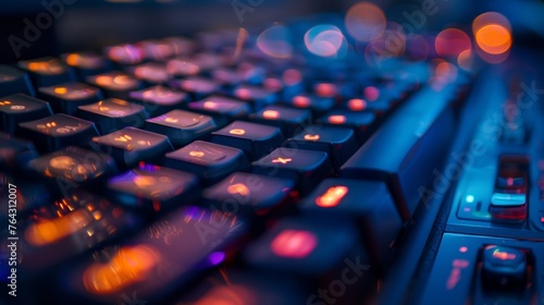 Macro shot of a computer keyboard with shallow depth of field AI generated illustration