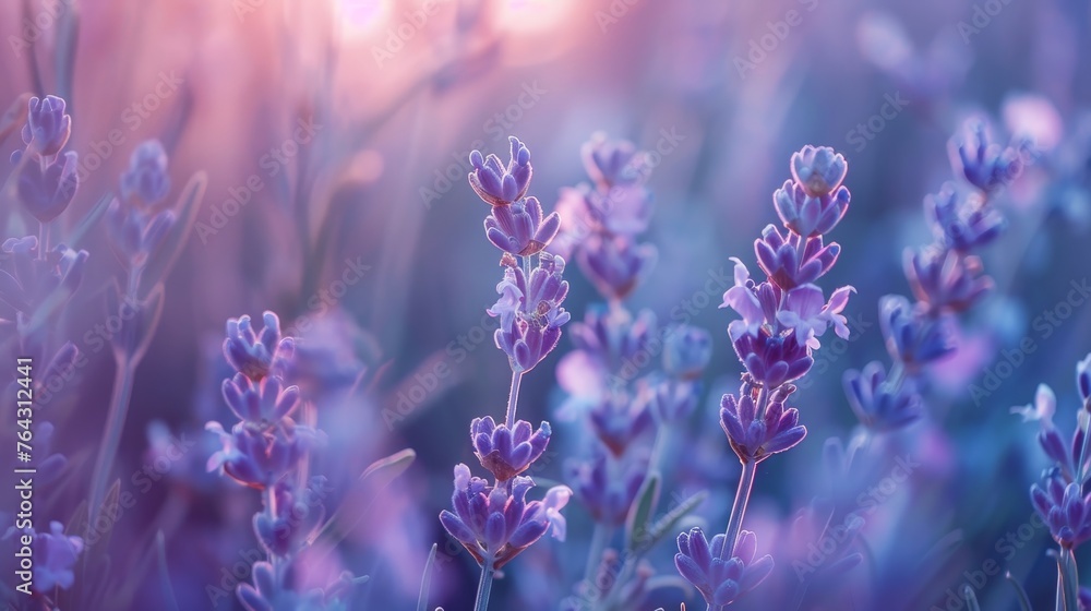 Fototapeta premium Gentle lavender shades intertwined with muted blues AI generated illustration