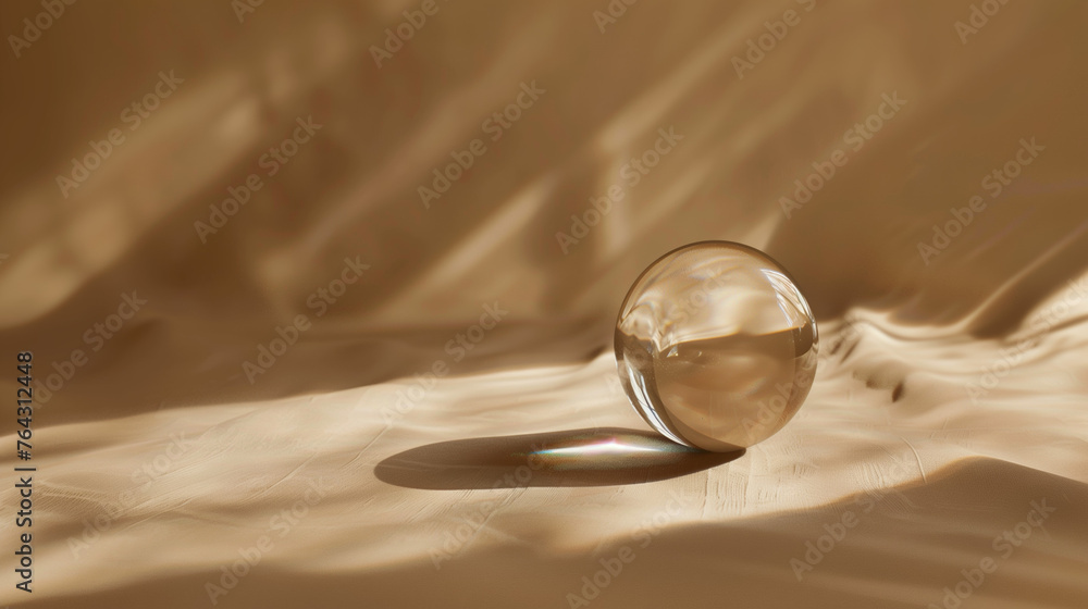 Glass sphere on a beige background, minimalism. Geometric composition.