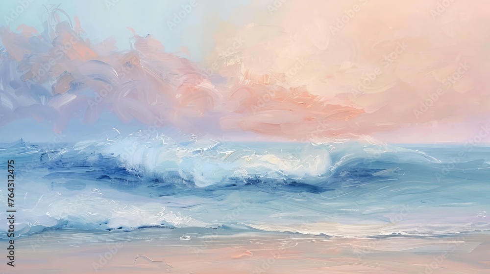 Gentle pastel waves washing over a serene scene  AI generated illustration