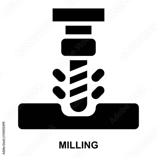 milling, grinding, mill, grinder, milling machine, subtractive manufacturing, machining expanded solid or glyph style icon for web mobile app presentation printing