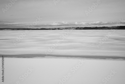 By Lake Mjosa at Evjua, Totenvika, a winter day in March.