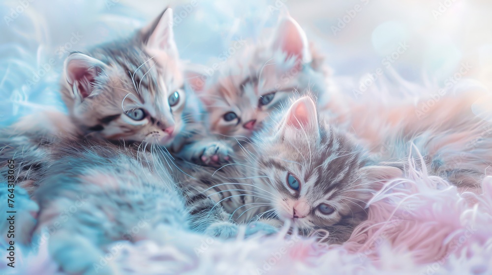 Playful kittens in shades of soft blues and pinks AI generated illustration