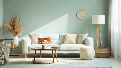 Soft seafoam green paired with subtle caramel accents AI generated illustration photo