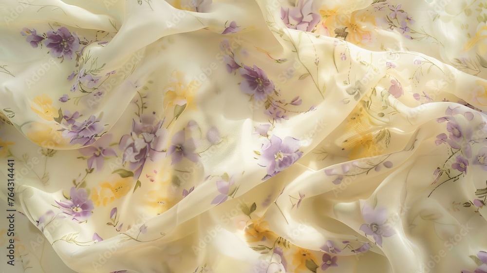 Warm pastel yellow and lavender tones in a whimsical floral print for a romantic feel AI generated illustration Warm pastel yellow and lavender tones in a whimsical floral print for a romantic feel AI generated illustration