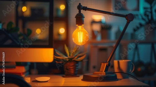A close-up of a desk lamp illuminating a workspace AI generated illustration