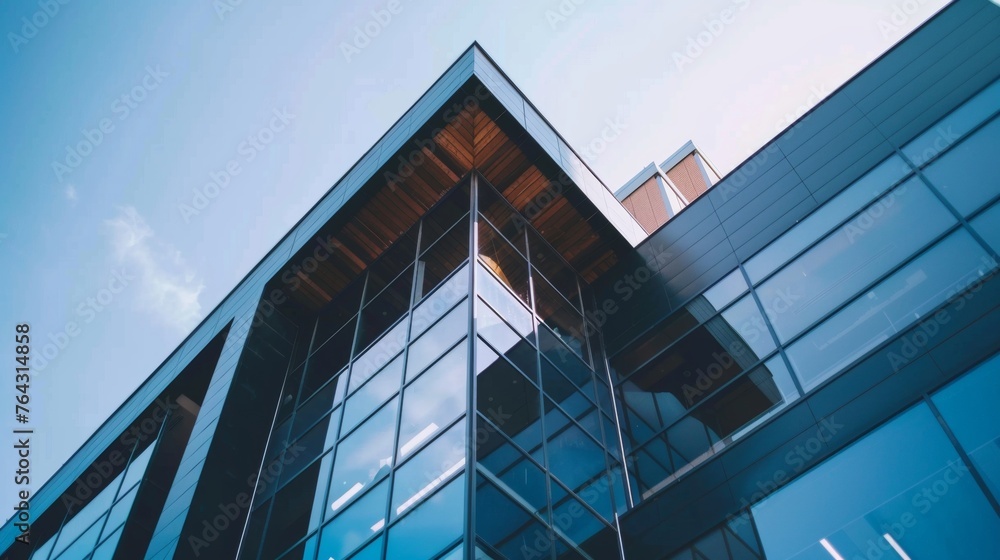 A close-up of a sleek modern office building AI generated illustration A close-up of a sleek modern office building AI generated illustration