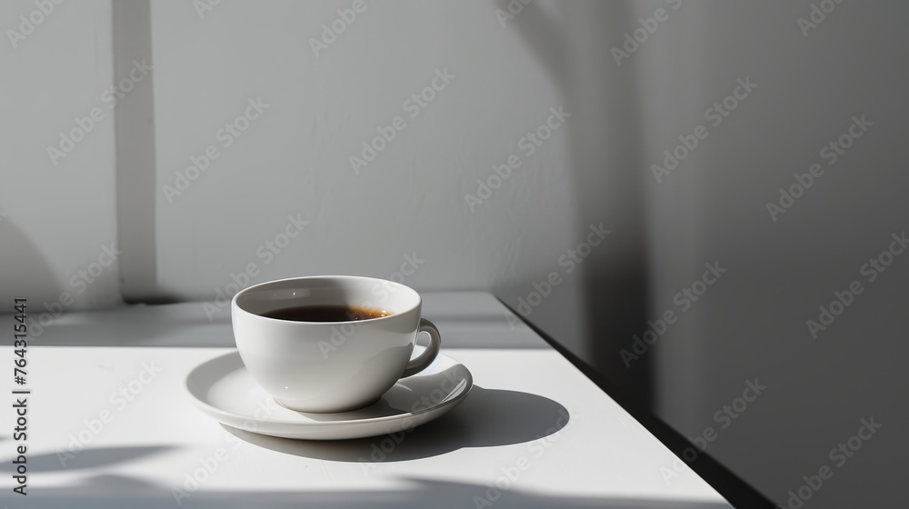 A minimalistic close-up of a cup of coffee on a desk AI generated illustration A minimalistic close-up of a cup of coffee on a desk AI generated illustration