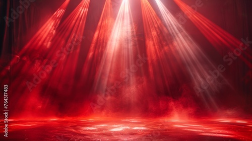 Spotlight Beams Illuminating a Red Backdrop Generative AI