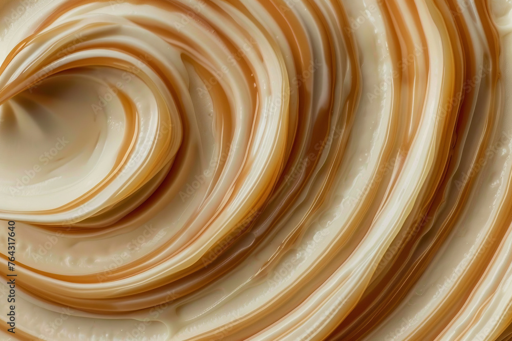 smooth texture of liquid melted caramel and milk cream, poured onto the surface smooth texture of liquid melted caramel and milk cream, poured onto the surface