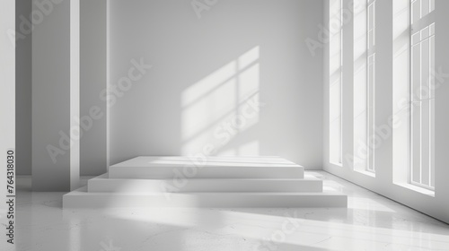 Minimalist White Gradient Background for Product Display on Empty Studio Room Floor Generative AI