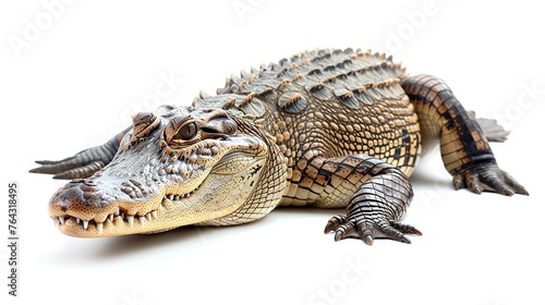 Close-up shot a crocodile isolated on white background.