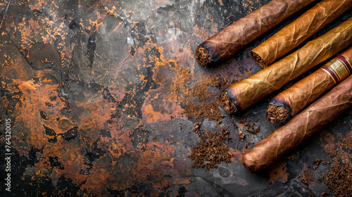 Luxury hand-rolled cigars on vintage rustic background