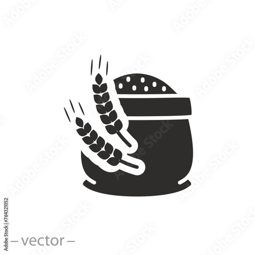 sack and wheat ears icon, flour bag, flat symbol on white background -  vector illustration eps10