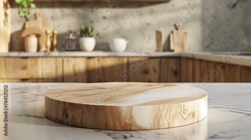 Wooden Kitchen Product Display Stand on Wooden Background Generative AI