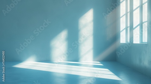 Minimalistic Abstract Light-Blue Product Presentation Background with Incident Light from Window Generative AI