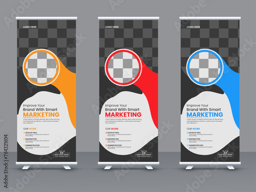 Retractable banner with several fashionable gradient colors, designed in a modern and creative corporate business standee x rollup pullup signage vector bundle template
