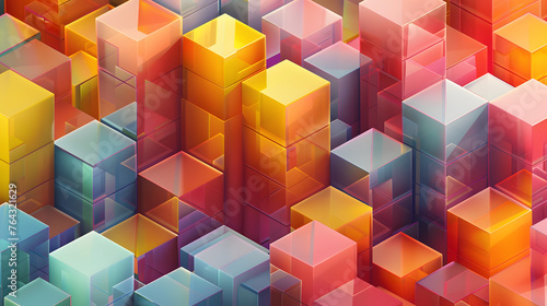 isometric pattern of colorful geometric shapes of mini 3d blocks, mulitple layers deep, stacked, octane render