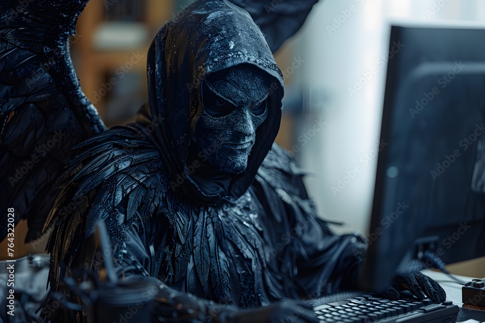 Illustration of the evil that comes in the form of a call center. Symbol of danger to create fear warns people to be careful when talking on the phone with people they don't actually see face to face. Illustration of the evil that comes in the form of a call center. Symbol of danger to create fear warns people to be careful when talking on the phone with people they don't actually see face to face.