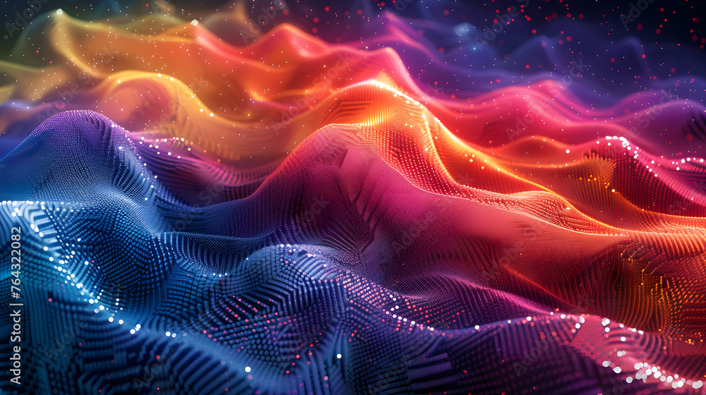 Fototapeta premium Pixels waves in rainbow style, in the style of whiplash line, close-up