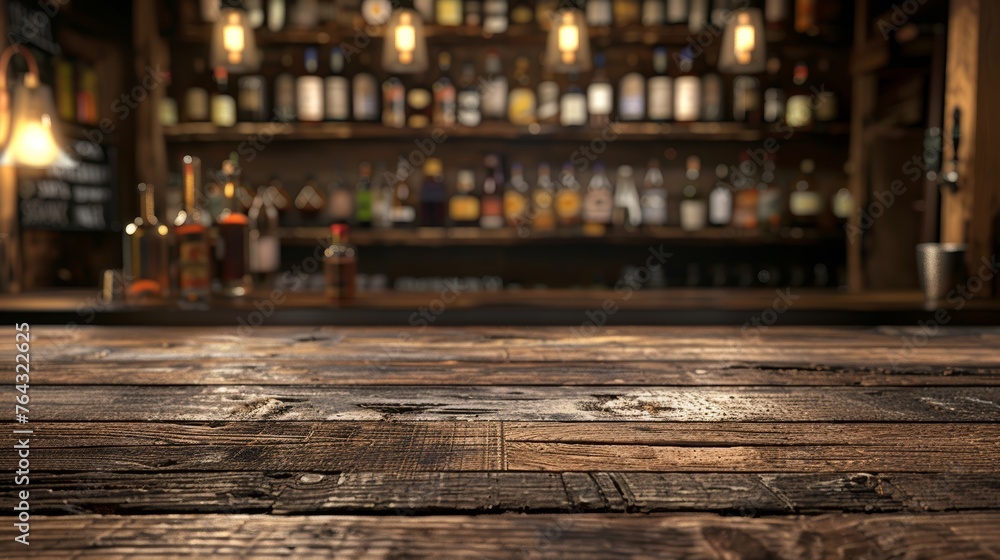 Blurred Tabletop or Bar Background with Wooden Planks for Product Showcase Generative AI