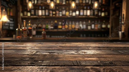 Blurred Tabletop or Bar Background with Wooden Planks for Product Showcase Generative AI