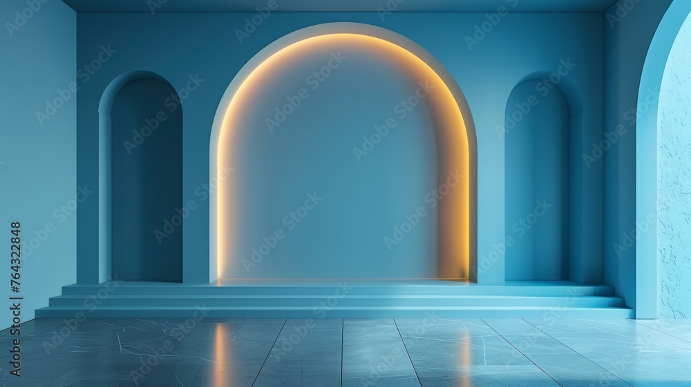 Light Blue Wall with Built-in Lighting for Modern Interior Design - Presentation Background Generative AI