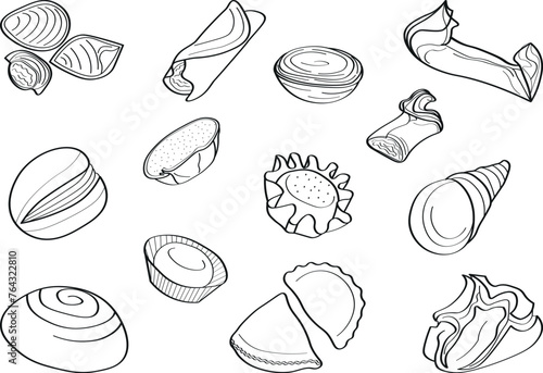 Set of portuguese sweets black line doodles.