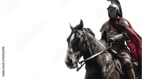 Roman soldier on a horse isolated on white created with Generative AI