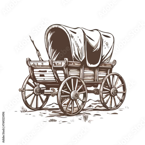 Hand drawn old wooden cart in western sketch style