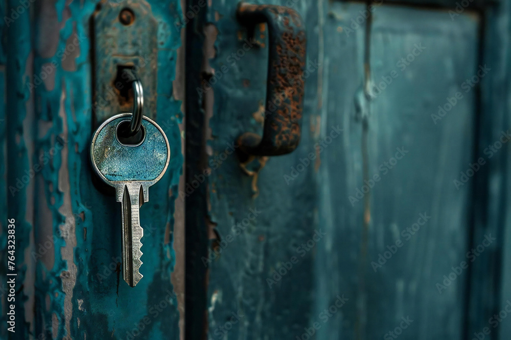 Lost key left outside house, forgotten, waiting.