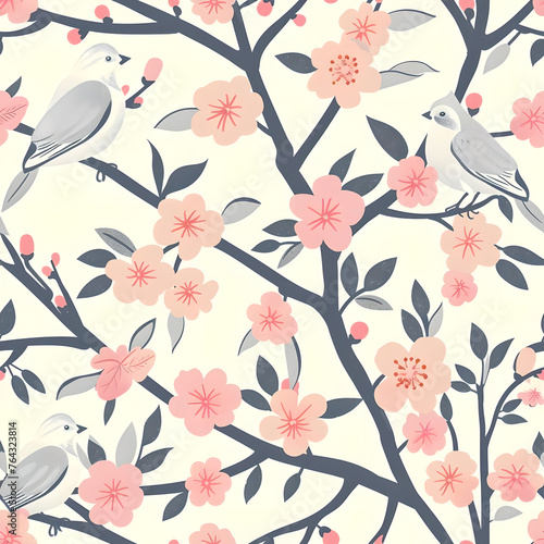 Seamless pattern featuring illustration of spring