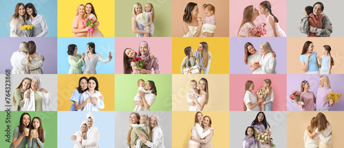 Collage with happy women an...